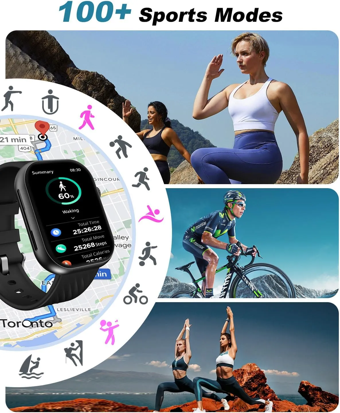 Smart Watch for Men Women (Answer/Make Calls), 2.0" Fitness Tracker with 100  Sport Modes, Heart Rate/Sleep Monitor, Pedometer, SpO2, IP68 Waterproof Smart Watch for Android iOS Phones