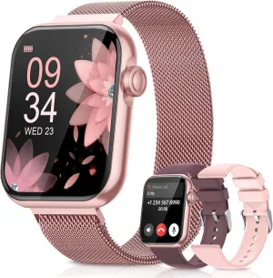Smart Watches for Women, Health Fitness Watch for Android iPhone, Sleep/Heart Rate/SpO2/Blood Pressure Monitor, 1.85'' Smartwatch for Calls/SMS/Notifications, 100  Sports Modes, 300  Dials, 3 Bands