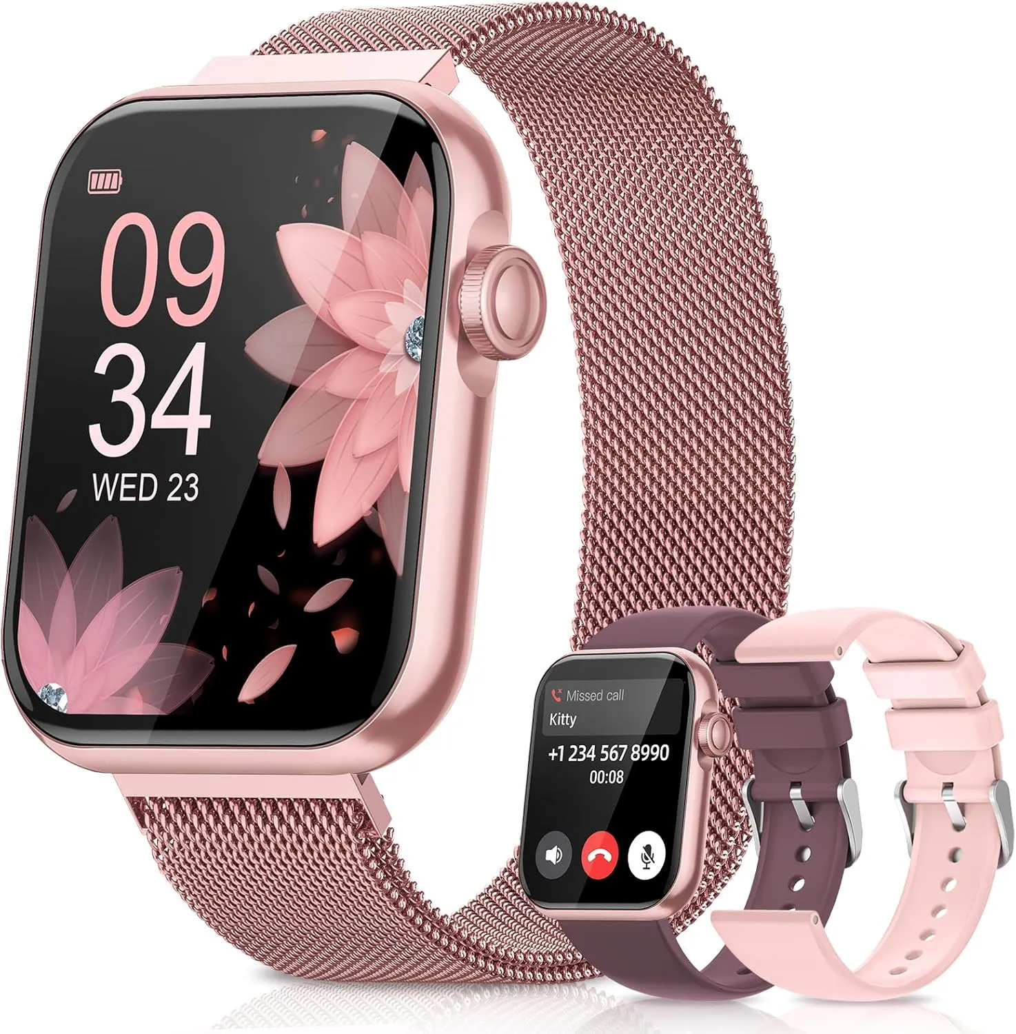 Smart Watches for Women, Health Fitness Watch for Android iPhone, Sleep/Heart Rate/SpO2/Blood Pressure Monitor, 1.85'' Smartwatch for Calls/SMS/Notifications, 100  Sports Modes, 300  Dials, 3 Bands