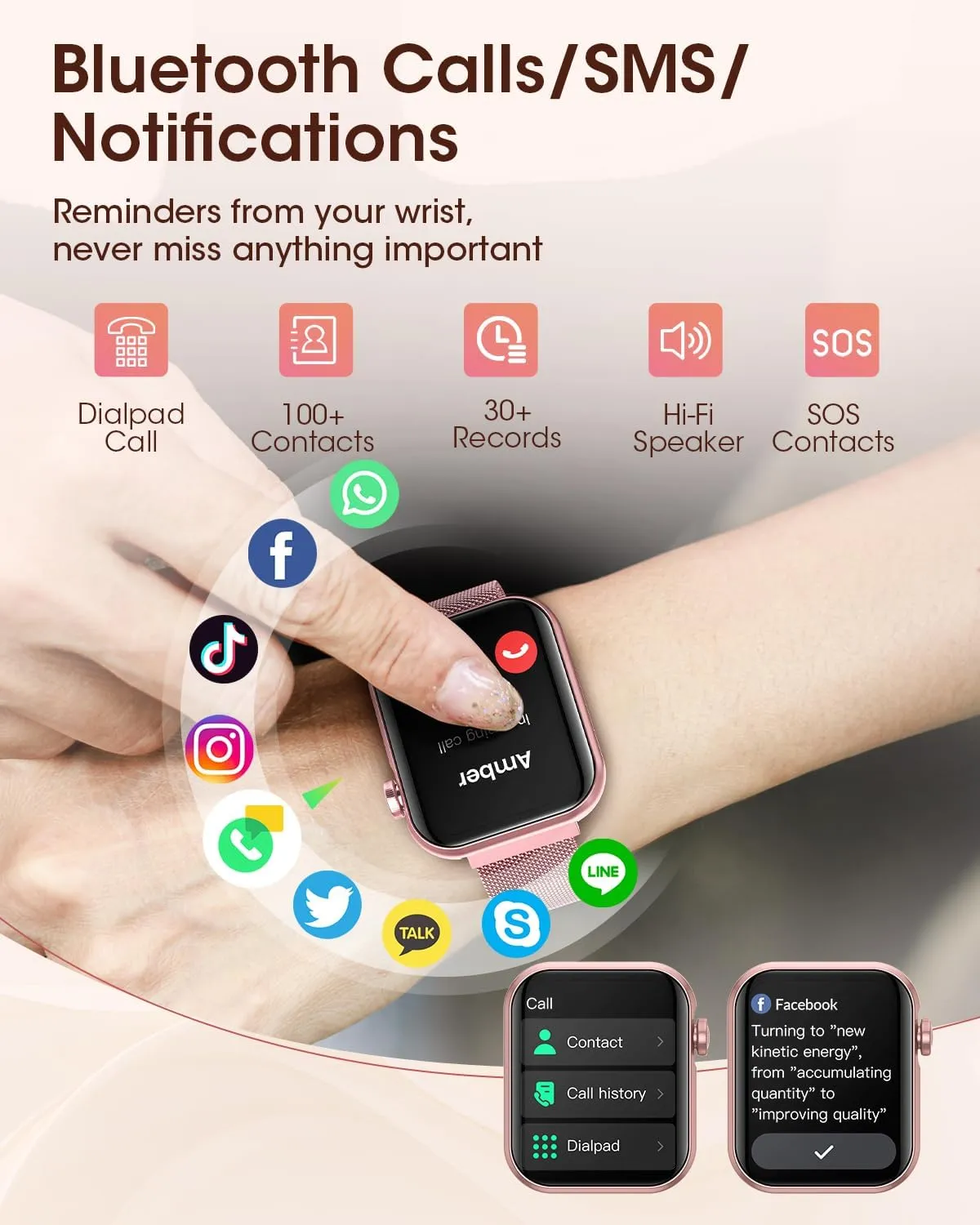 Smart Watches for Women, Health Fitness Watch for Android iPhone, Sleep/Heart Rate/SpO2/Blood Pressure Monitor, 1.85'' Smartwatch for Calls/SMS/Notifications, 100  Sports Modes, 300  Dials, 3 Bands
