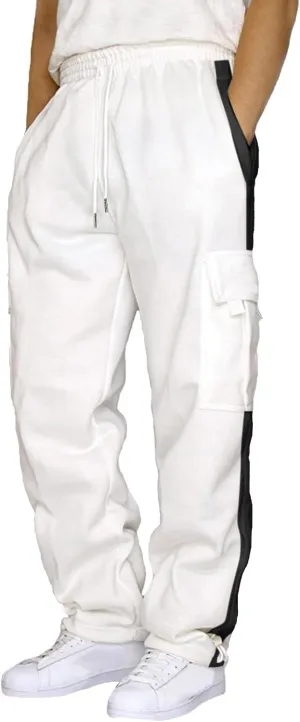 SMIDOW Mens Casual Loose Fit Cargo Pants High Waist Drawstring Running Pant Joggers Color Block Workout Athletic Sweatpants
