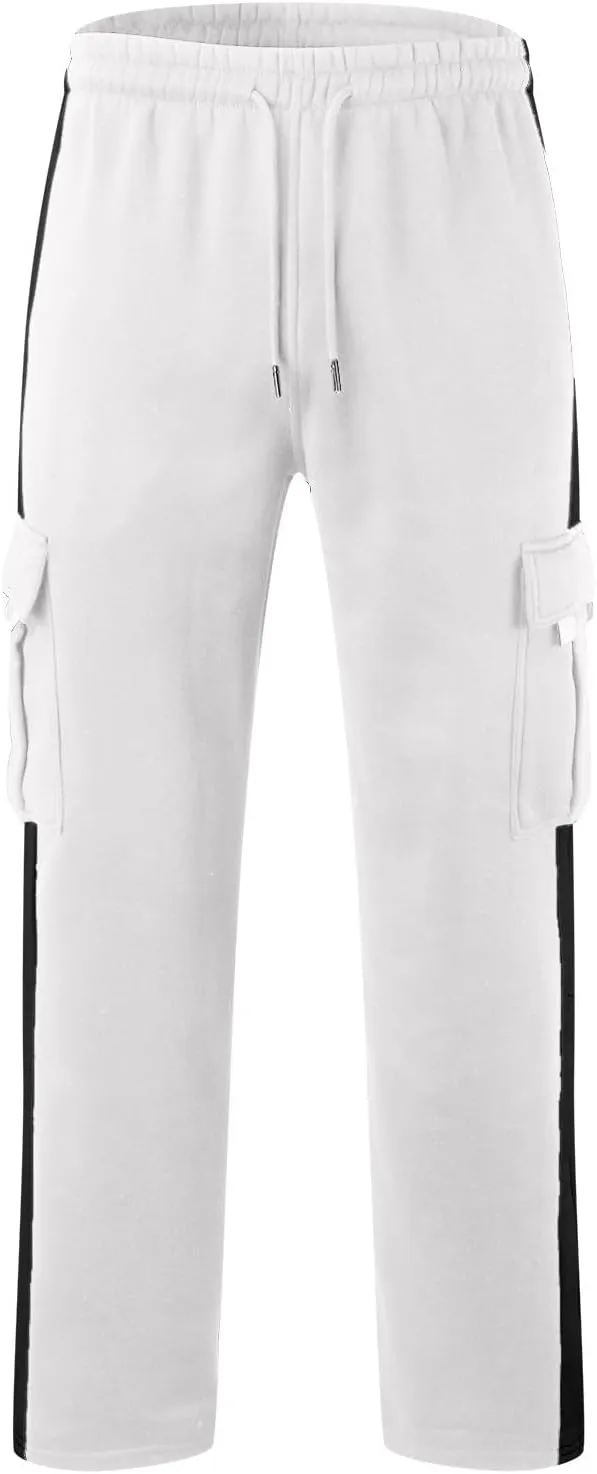 SMIDOW Mens Casual Loose Fit Cargo Pants High Waist Drawstring Running Pant Joggers Color Block Workout Athletic Sweatpants