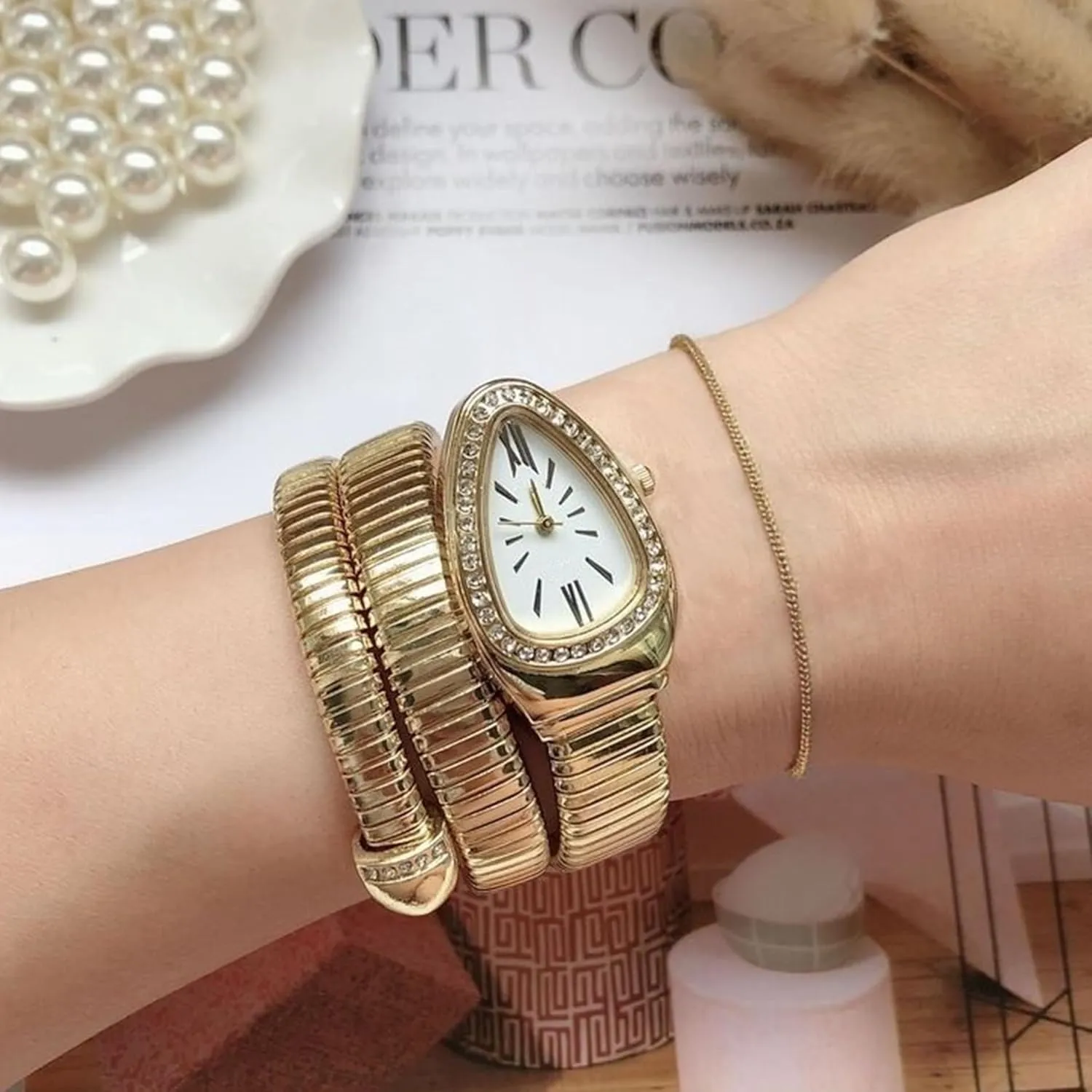 Snake Shape Bangle Watches - Unique Design Snake Shaped Dress Watch for Women