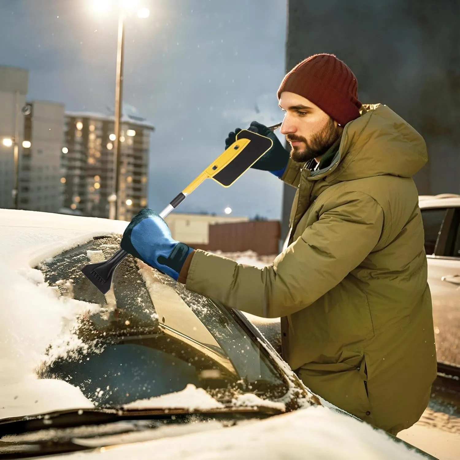 Snow Brush and Ice Scraper, Windscreen Scraper for Ice and Snow | Extendable Ice Scraper for Windshield and Snow | Heavy Duty and Scratch Resistant Snow Brush with Grip