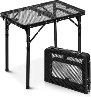 Soaoo Outdoor Folding Camping Table Portable Lightweight Picnic Grill Table with Mesh Desktop Cooking Card Aluminum Folding Table Portable Grill Stand for Camping, 23.62 x 15.75 x 10.63/22.05 Inches