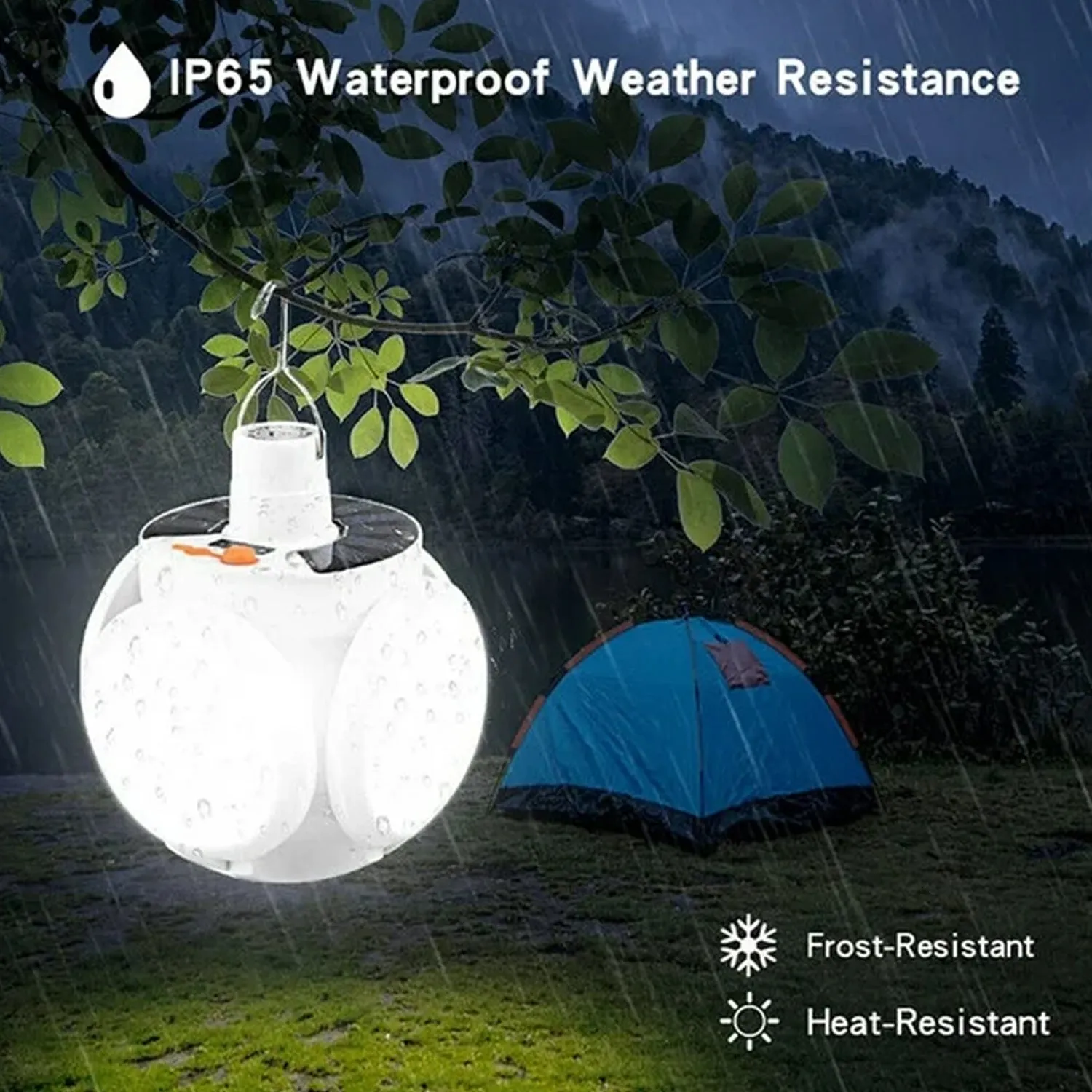 Solar LED Light Bulb: USB Rechargeable, 5 Modes, IP65