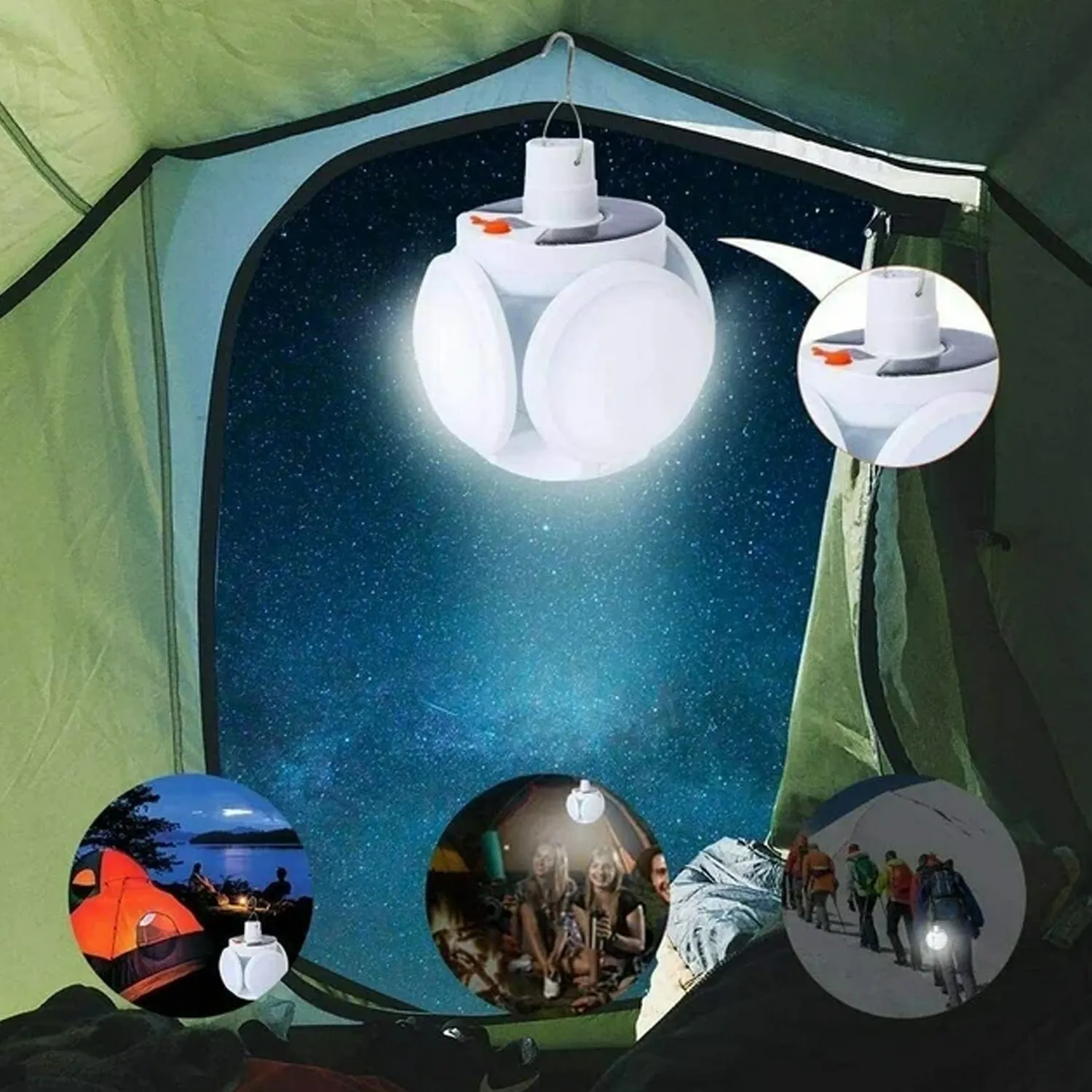 Solar LED Light Bulb: USB Rechargeable, 5 Modes, IP65