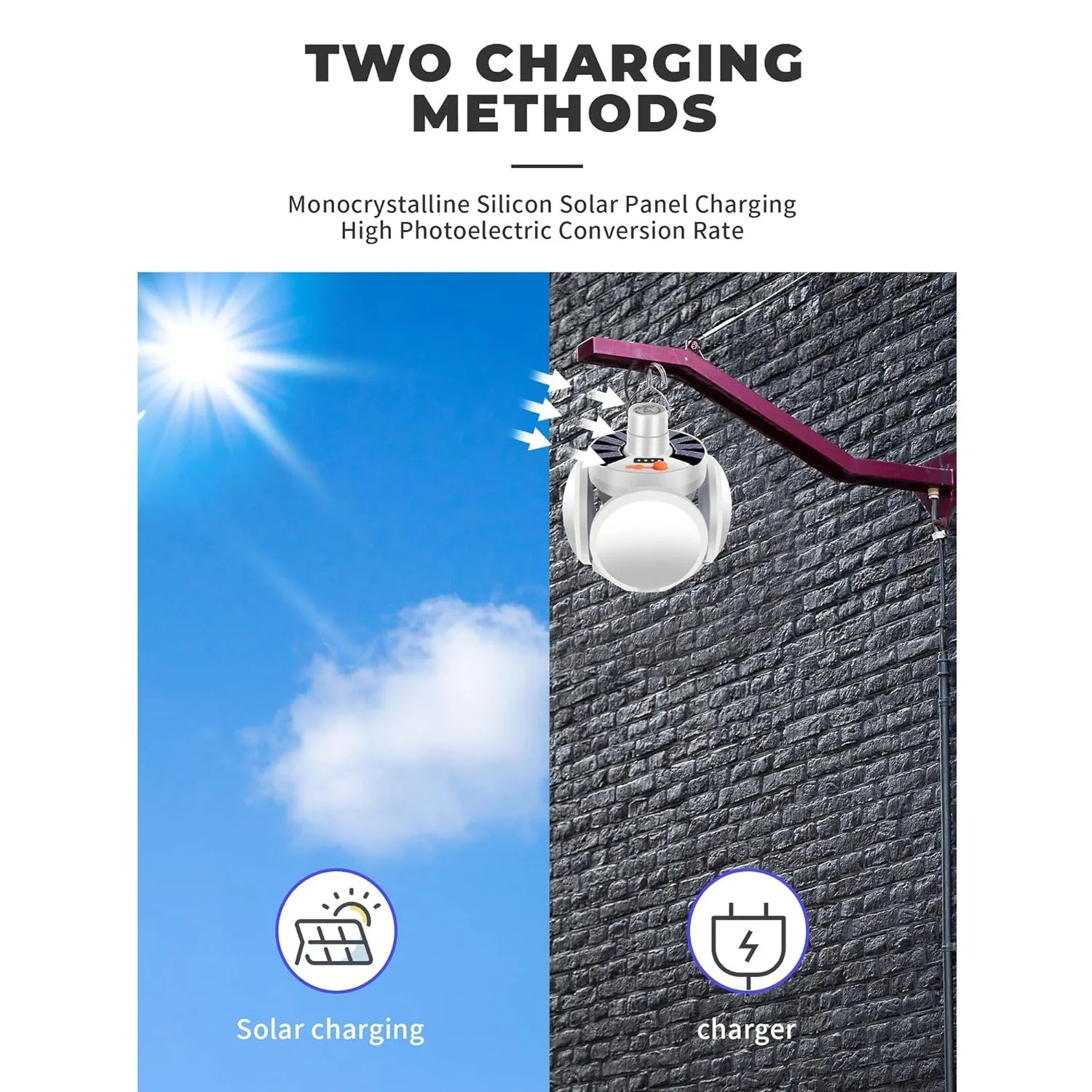 Solar LED Light Bulb: USB Rechargeable, 5 Modes, IP65