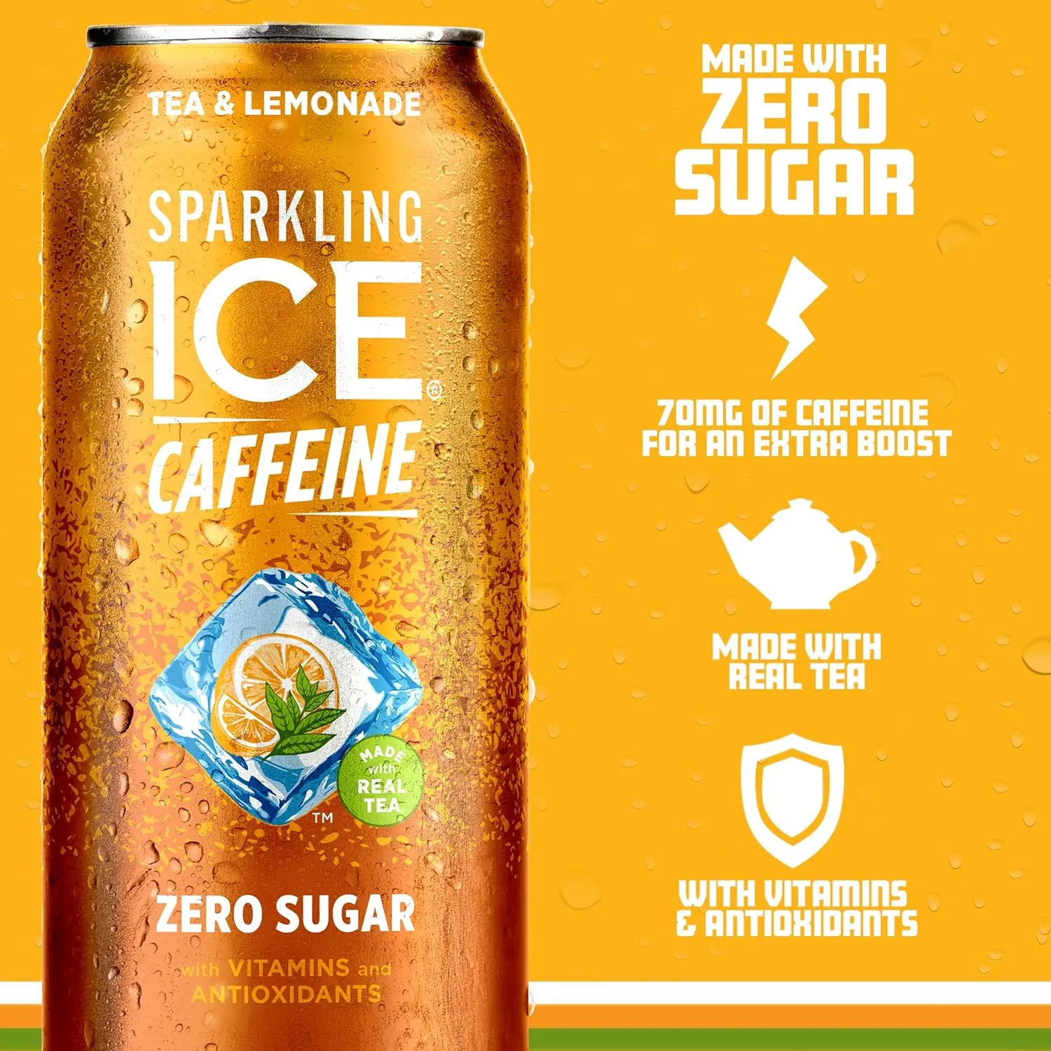 Sparkling Ice Caffeine Tea   Lemonade Sparkling Water with Caffeine, Zero Sugar, with Antioxidants and Vitamins,16 fl oz Cans (Pack Of 12)