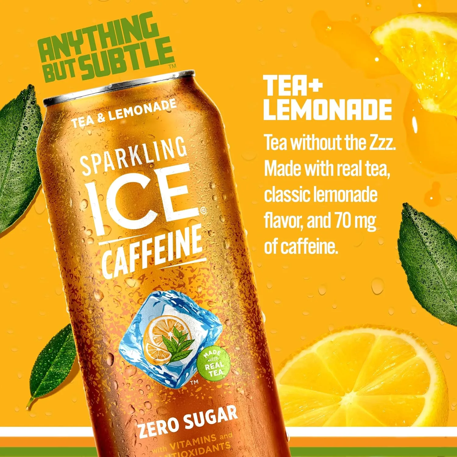 Sparkling Ice Caffeine Tea   Lemonade Sparkling Water with Caffeine, Zero Sugar, with Antioxidants and Vitamins,16 fl oz Cans (Pack Of 12)