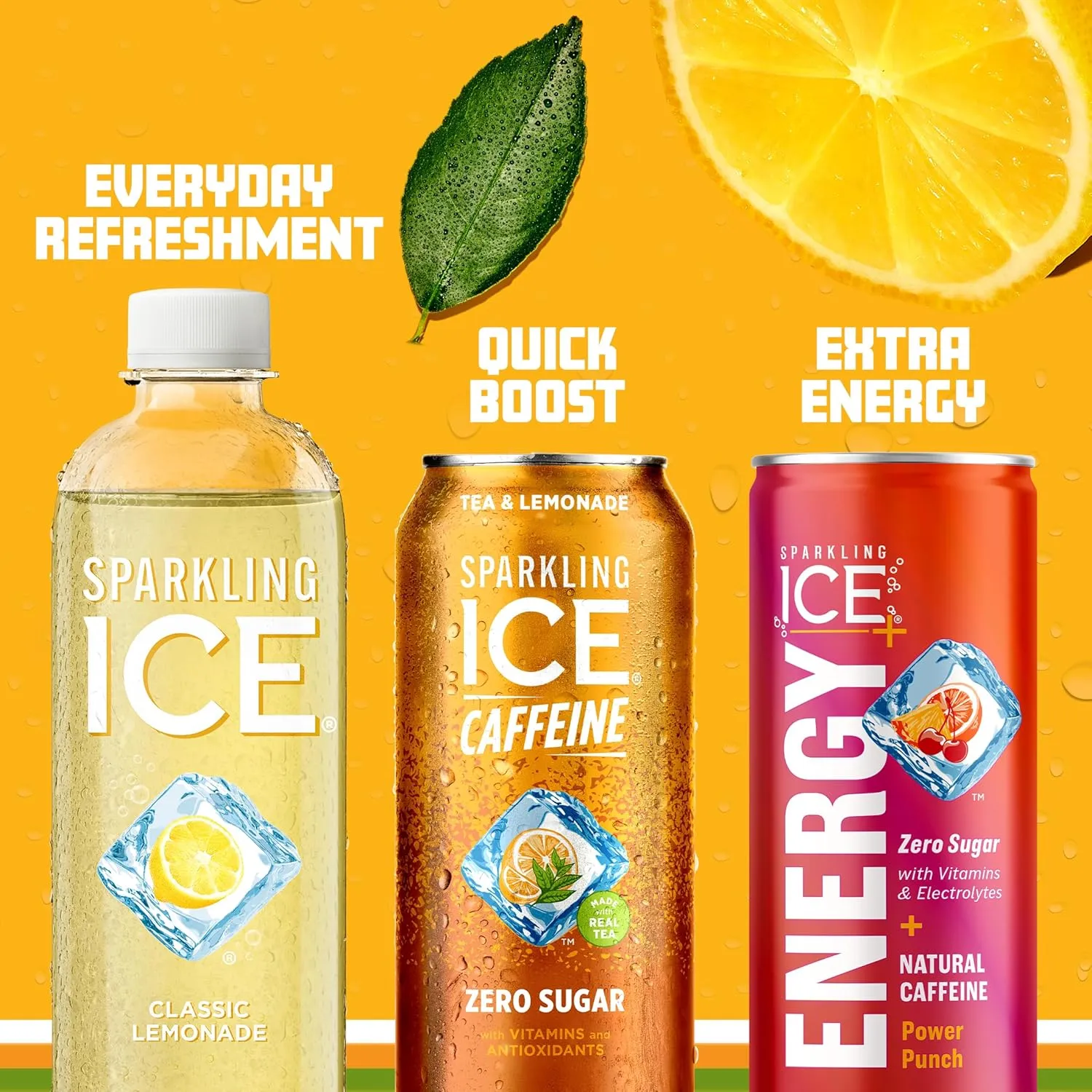 Sparkling Ice Caffeine Tea   Lemonade Sparkling Water with Caffeine, Zero Sugar, with Antioxidants and Vitamins,16 fl oz Cans (Pack Of 12)