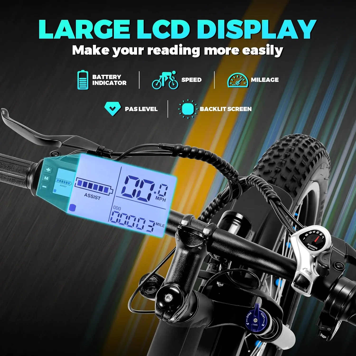 Speedrid Electric Bike 26" Fat Tire Electric Bike for Adult, 25mph Peak 750W 48V 10.4/ 13Ah Removable Battery Electric Mountain Bike, Commuting Off Road Ebike 7 Speed & Front Suspension Fast Charge