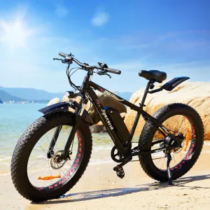 Speedrid Electric Bike 26" Fat Tire Electric Bike for Adult, 25mph Peak 750W 48V 10.4/ 13Ah Removable Battery Electric Mountain Bike, Commuting Off Road Ebike 7 Speed & Front Suspension Fast Charge