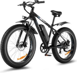 Speedrid Electric Bike 26" Fat Tire Electric Bike for Adult Electric Mountain Bike with Peak 750W 48V 10.4Ah Removable Battery, 3H Fast Charge, Lockable Suspension Fork-7 Speed