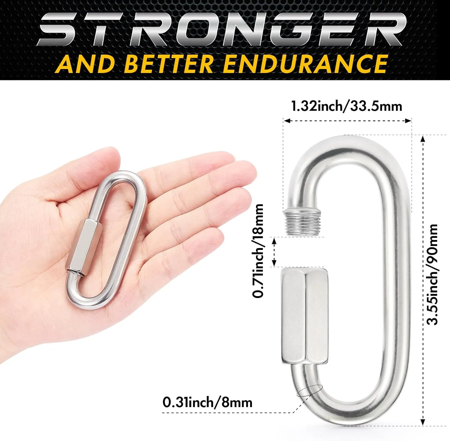 sprookber Stainless Steel Chain Quick Links - 304 Stainless Stee Chain Connector, Screw Carabiner, Chain Hooks, Set of 6