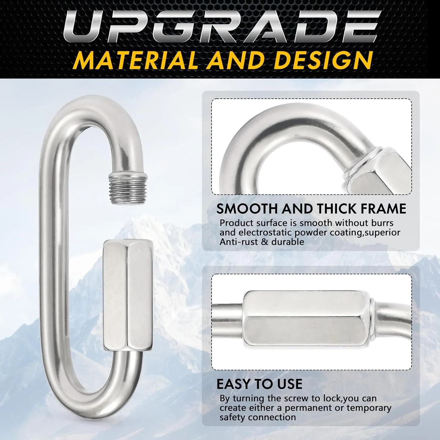 sprookber Stainless Steel Chain Quick Links - 304 Stainless Stee Chain Connector, Screw Carabiner, Chain Hooks, Set of 6