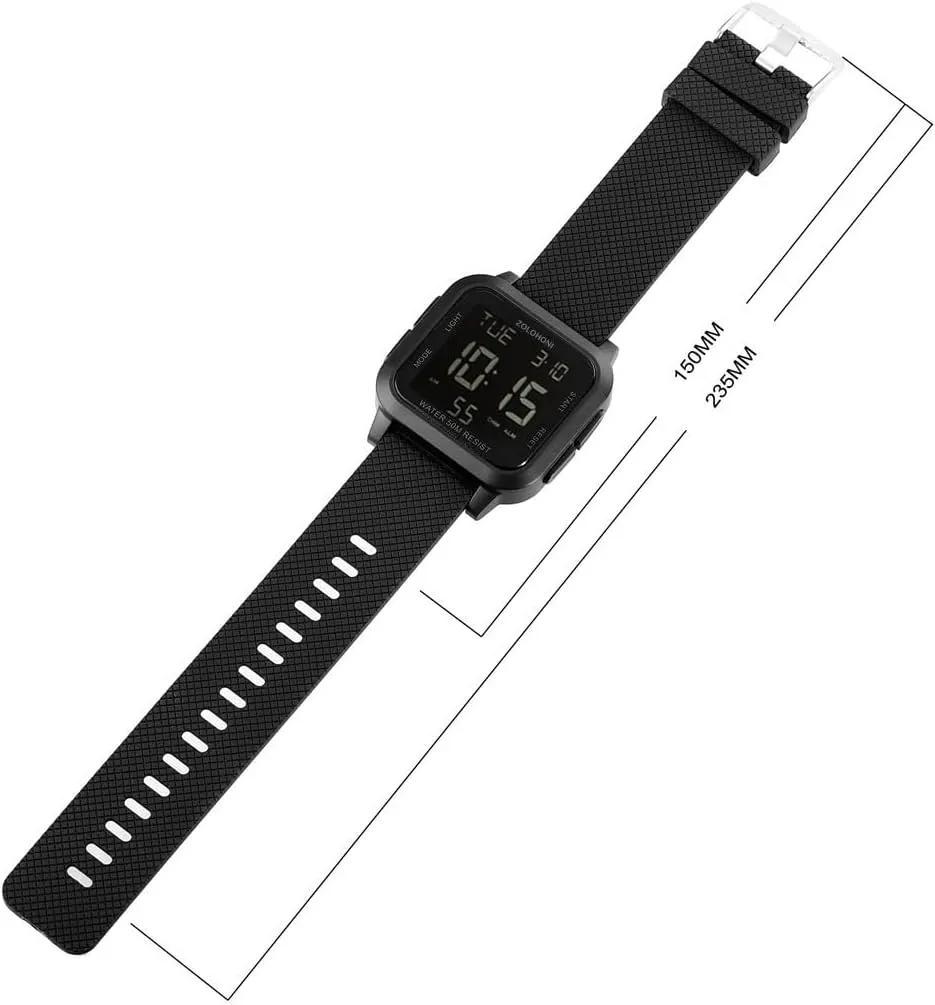 Square Men's Digital Watch Big Numbers Dial Large Face Waterproof LED Watches with Alarm Date Stopwatch
