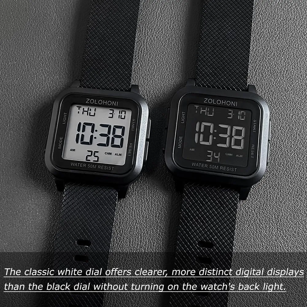 Square Men's Digital Watch Big Numbers Dial Large Face Waterproof LED Watches with Alarm Date Stopwatch