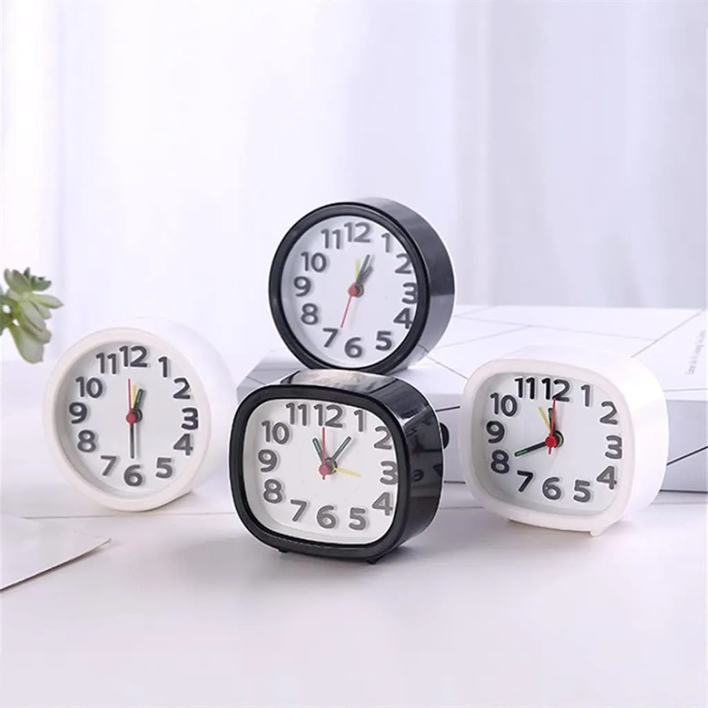 Square Round Small Alarm Clock Snooze Silent Sweeping Wake Up Table Clock Battery Powered Compact Portable Travel Alarm Clock(D)