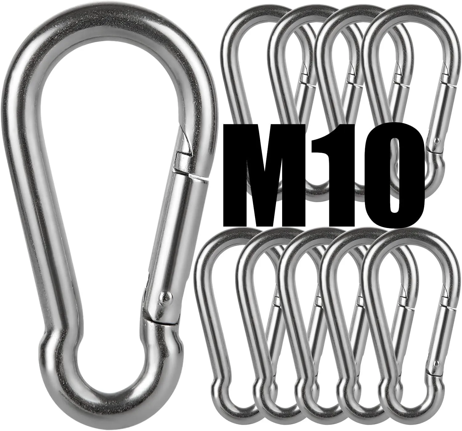 Stainless Steel Spring Snap Hook Carabiner M6 M8 M10 Heavy Duty Carabiner Clip Spring Clips Keychain 5/16 Inch Quick Links for Backpack, Hammocks, Camping, Swing(16/30/10PCS)