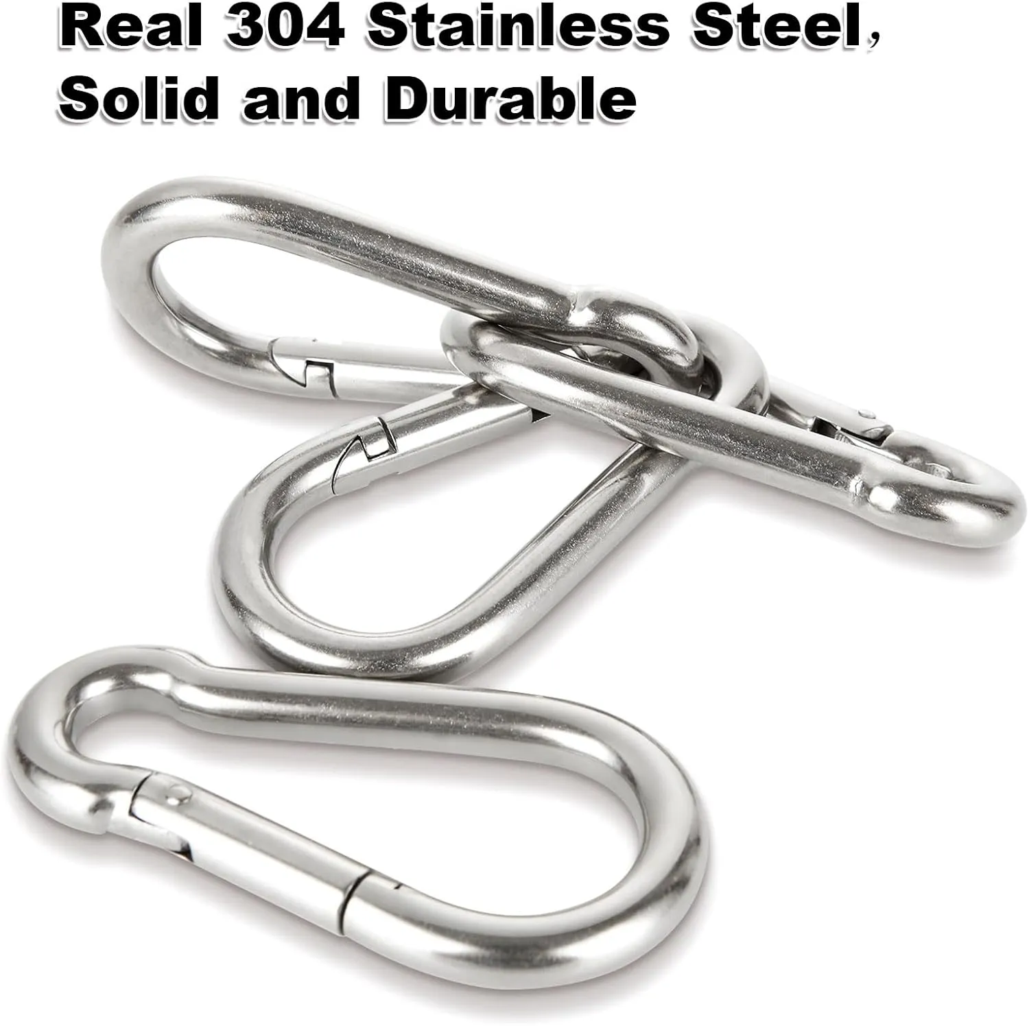 Stainless Steel Spring Snap Hook Carabiner M6 M8 M10 Heavy Duty Carabiner Clip Spring Clips Keychain 5/16 Inch Quick Links for Backpack, Hammocks, Camping, Swing(16/30/10PCS)