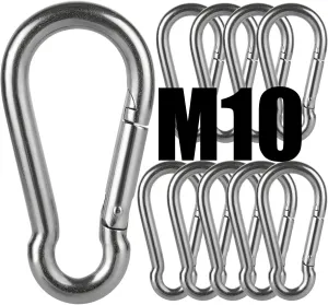 Stainless Steel Spring Snap Hook Carabiner M6 M8 M10 Heavy Duty Carabiner Clip Spring Clips Keychain 5/16 Inch Quick Links for Backpack, Hammocks, Camping, Swing(16/30/10PCS)