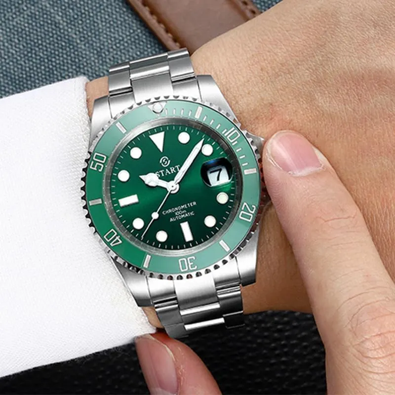 【Start】 Men's Diving Watch Official Authentic Metal Men's Watch Luminous Waterproof Automatic Mechanical Watch Date Function