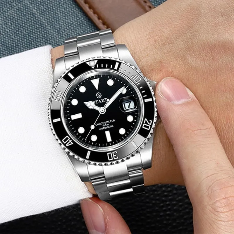 【Start】 Men's Diving Watch Official Authentic Metal Men's Watch Luminous Waterproof Automatic Mechanical Watch Date Function