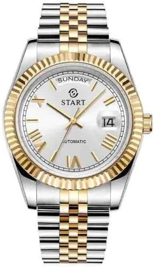 【Start】 Men's Waterproof Watch Swiss Movement Automatic Mechanical Watch Roman Numeral Dial Metal Watch Date Week Function