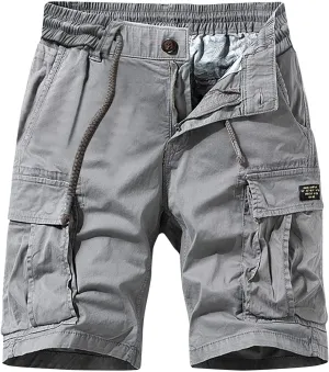 Stessotudo Mens Casual Shorts Drawstring Elastic Waist Cargo Short with Pockets Slim Fit Thin Comfy Knee Length Walking Short