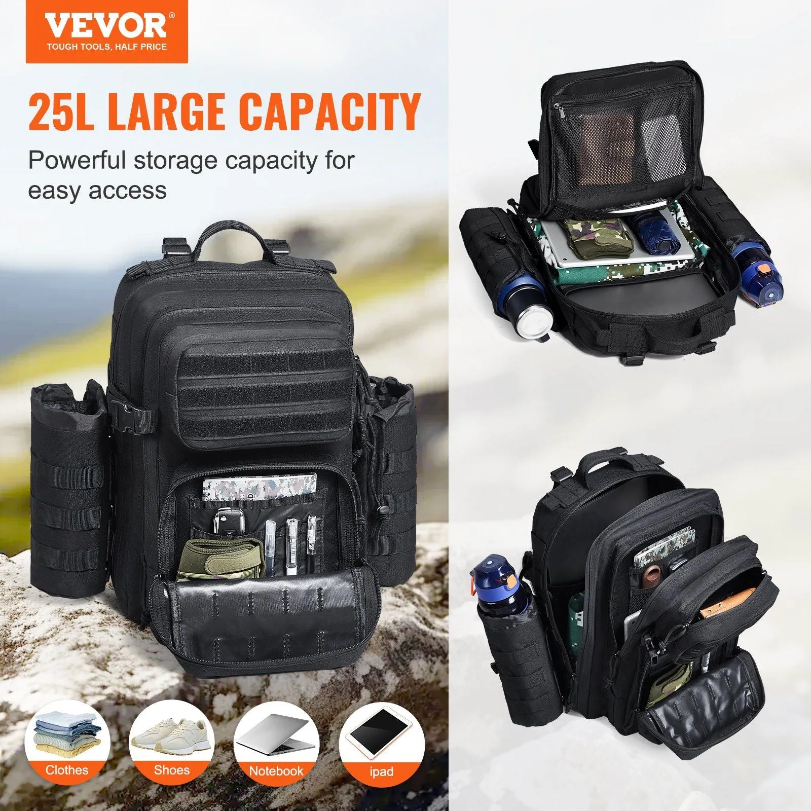 StoneBack™ 25L Tactical Pack – 500D Modular Backpack with MOLLE & Convertible Carry