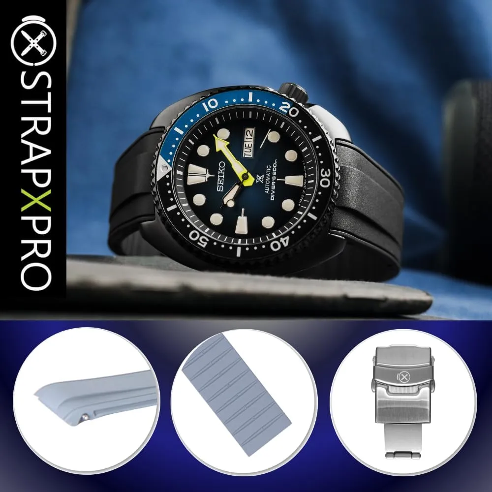StrapXPro(STX1A) 22mm Watch Bands Men's Rubber Curved-end Watch Strap Replacement for Seiko Prospex Turtle & King Turtle Automatic Dive Watch SRP773, SRP775, SRP777, SPRA21, SRPE03, SRPE05, etc. ( Grey with Silver Clasp)
