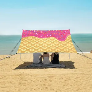 Strawberry Ice Cream Pattern Beach Camping Tent Sun Shelter for Whole Family, Beach Shade Canopy with UPF50  UV Protection,Easy Set Up and Carry,Outdoor Shade for Trips, Fishing, Backyard Fun P