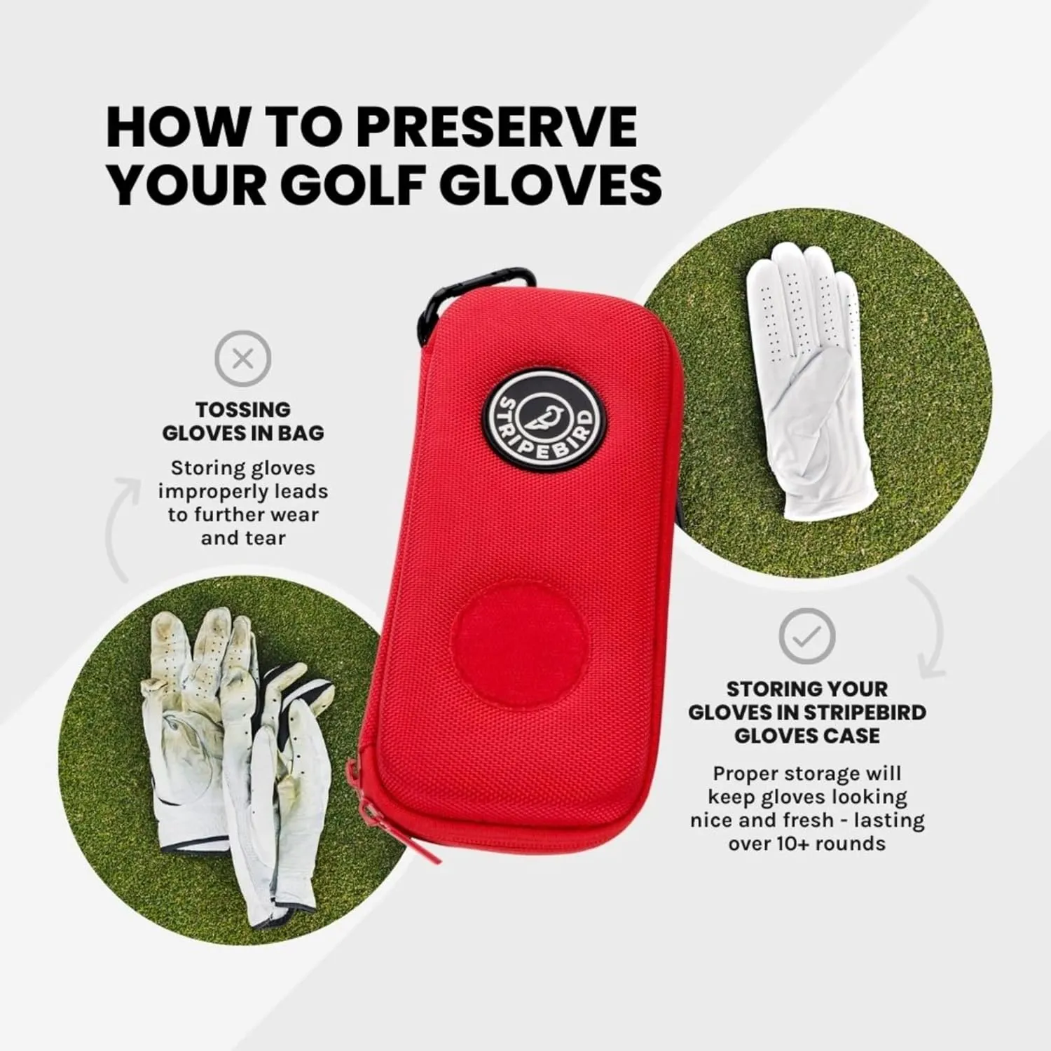 Stripebird - Original Performance Golf Glove Holder - Protect and Keep Gloves Dry - Moisture Free Storage Organizer Case