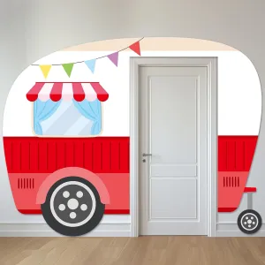 Summer Camping Door Cover Decoration Large Camper Shaped Door Banner Camping Hanging Backdrop Camper Background Banner Sign for Woodland Birthday Forest Classroom Home Party Supplies
