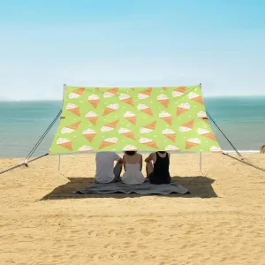 Summer Ice Cream Waffle Beach Canopy Tent Anti-UV & Wind Resistant, Camping Sun Shelter Easy Setup Portable,Outdoor Shade Tents with Sandbags,Sand Shovels,Ground Pegs & Stability Poles
