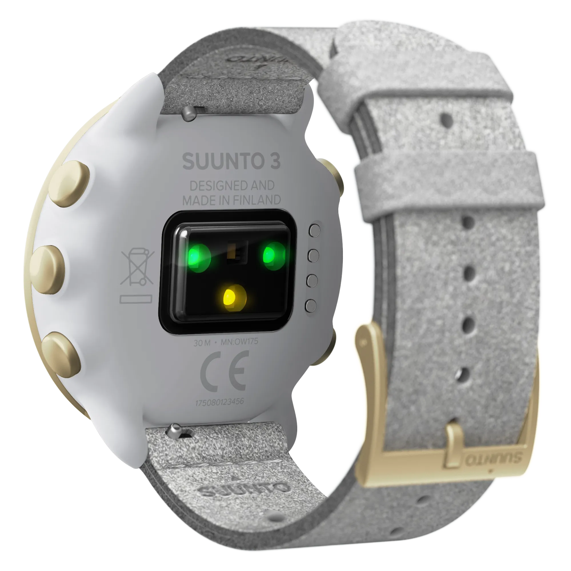 Suunto 3 Multisport Watch with Heart Rate Monitor, Pebble White Light Gold with Wearable4U EarBuds Power Bundle