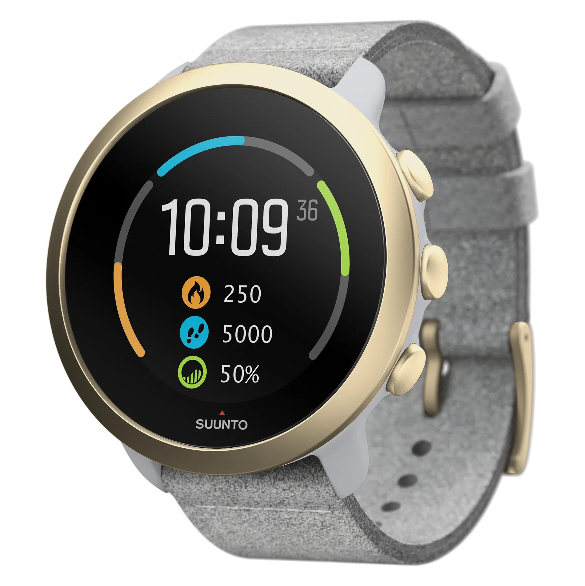 Suunto 3 Multisport Watch with Heart Rate Monitor, Pebble White Light Gold with Wearable4U EarBuds Power Bundle