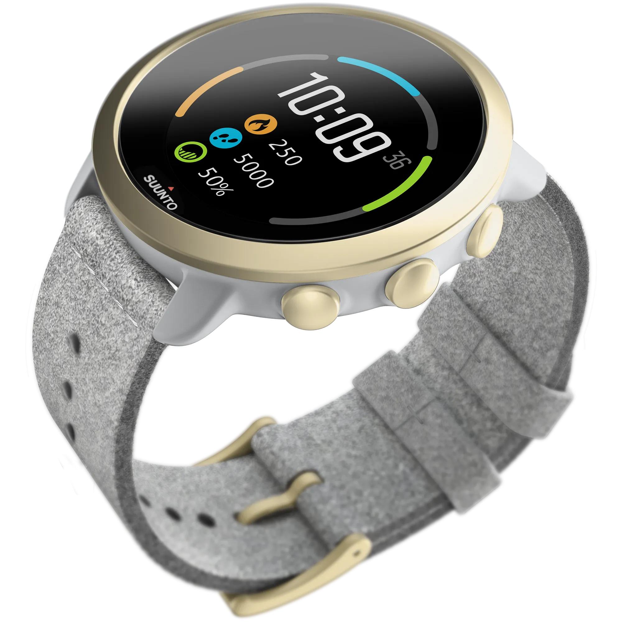 Suunto 3 Multisport Watch with Heart Rate Monitor, Pebble White Light Gold with Wearable4U EarBuds Power Bundle