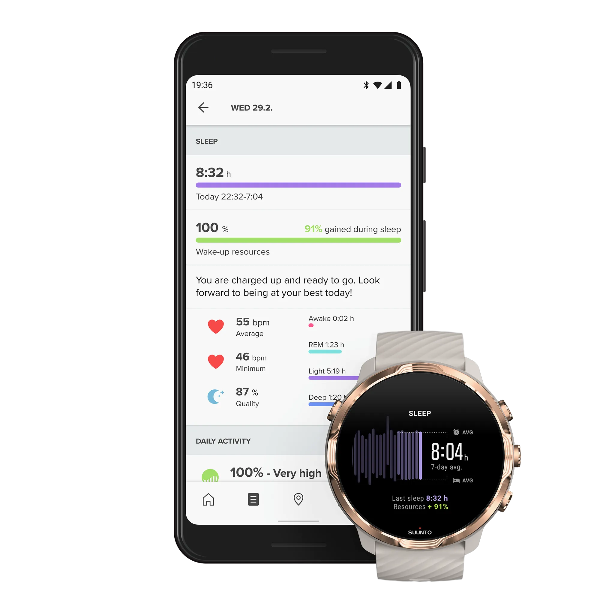 SUUNTO 7 Sandstone Rosegold GPS Sport Smartwatch with Versatile Sports Experience with Wearable4U EarBuds Power Bundle
