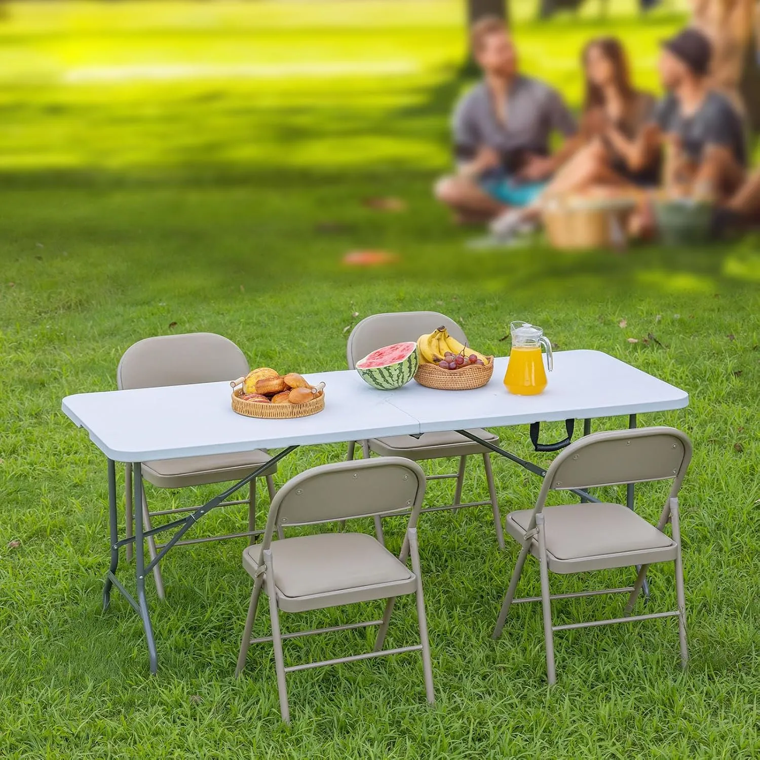 Sweetcrispy 6ft Plastic Folding Table Outdoor Indoor Heavy Duty Portable Desk with Carrying Handle for Camping Picnic Party