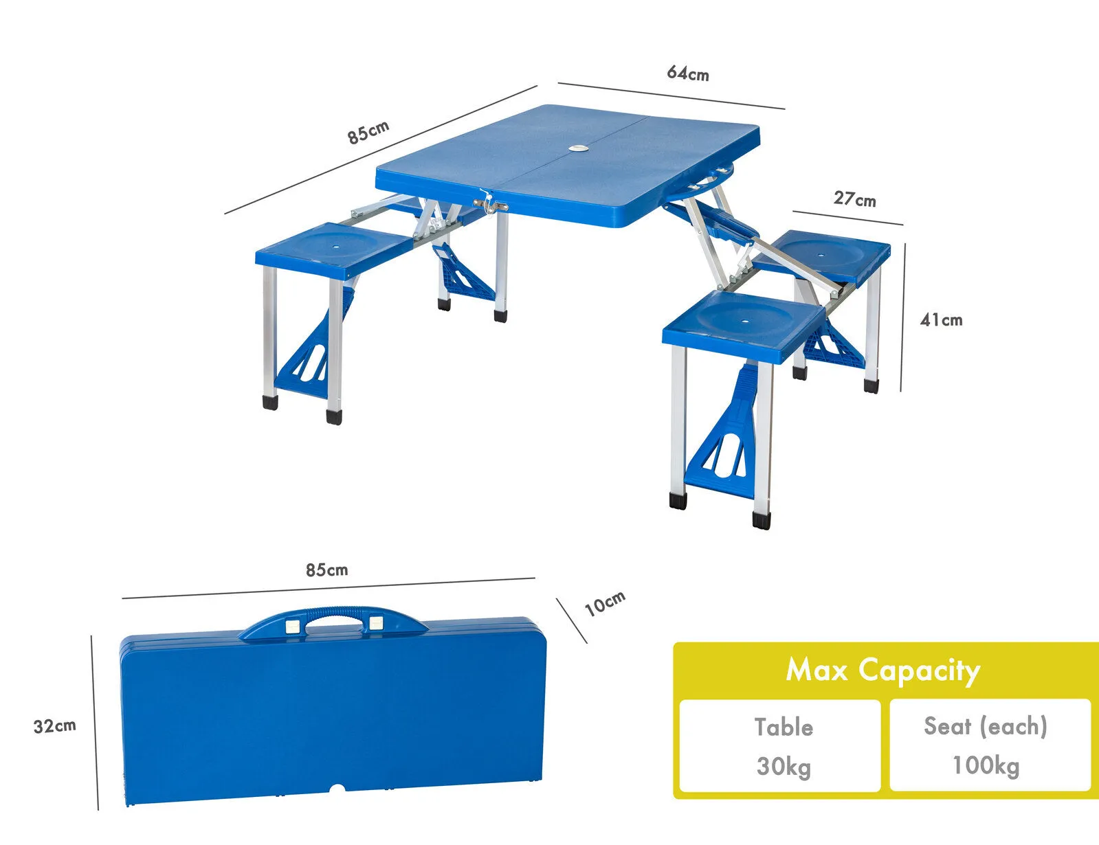 Table 4-seater - Foldable Camping Lightweight Easy to install Set Blue Augmented reality