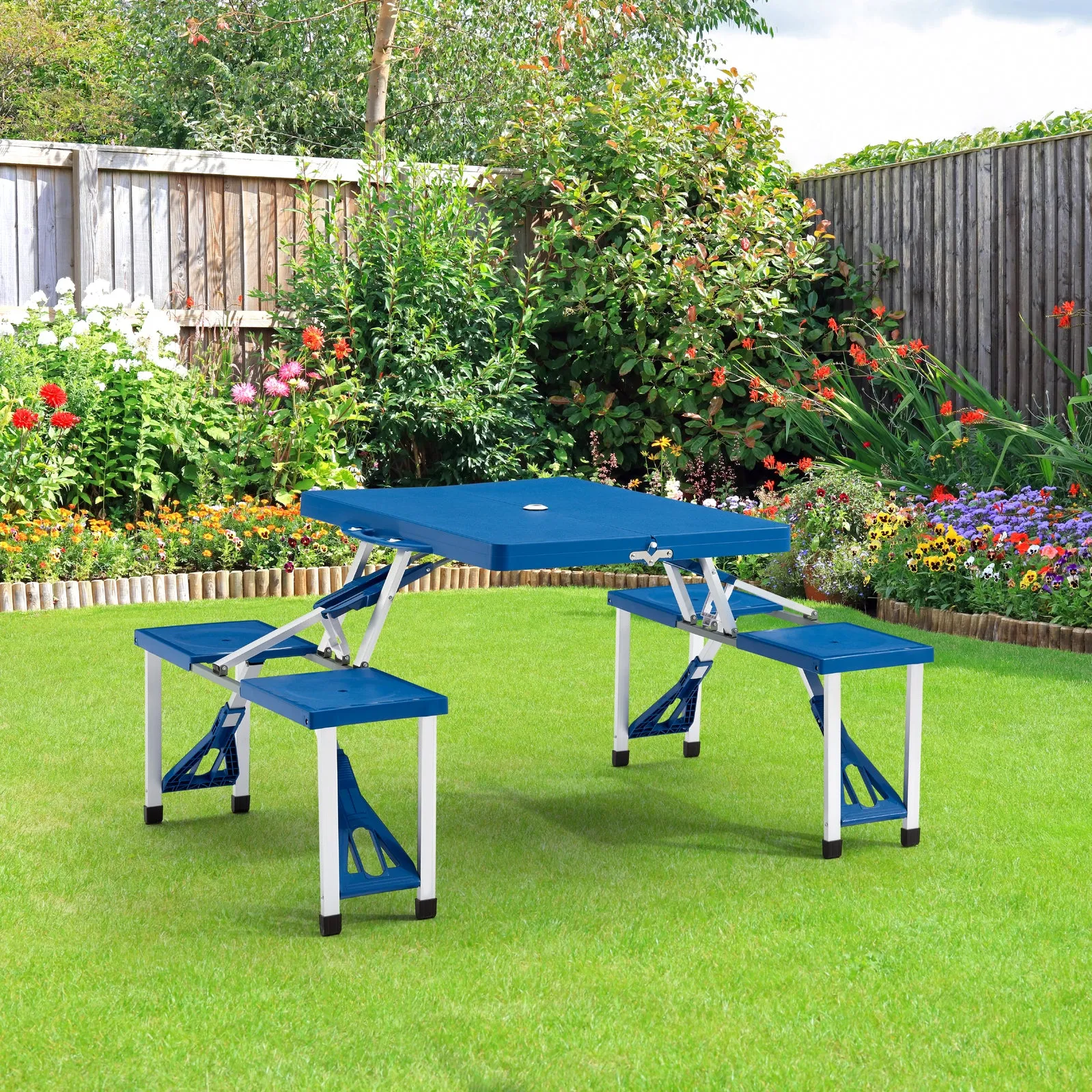 Table 4-seater - Foldable Camping Lightweight Easy to install Set Blue Augmented reality