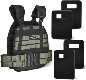 Tactical Adjustable Weighted Vest with Weight Plates Included, Quick Release Strength Training Weight, Running, Workout Vest for Men and Women, Adjustable from 12lbs to 31lbs