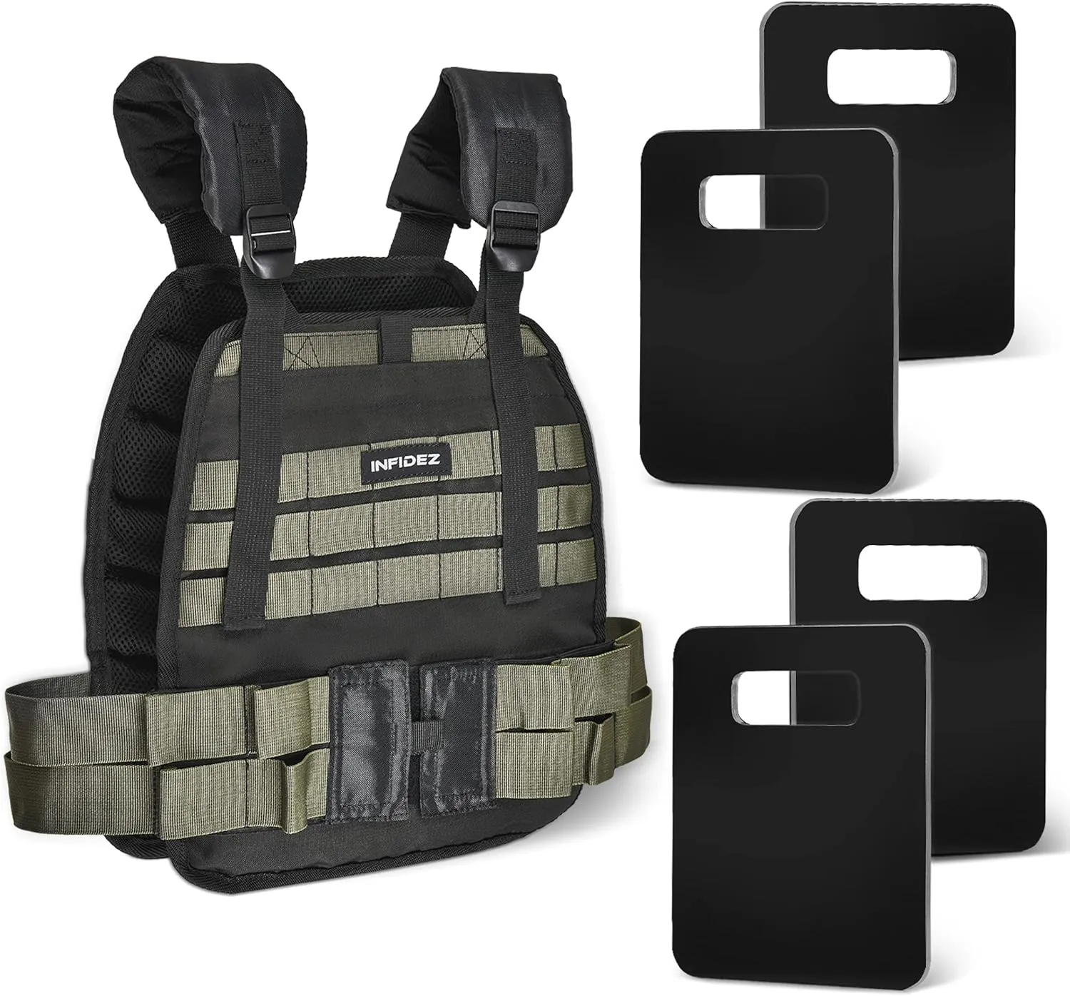 Tactical Adjustable Weighted Vest with Weight Plates Included, Quick Release Strength Training Weight, Running, Workout Vest for Men and Women, Adjustable from 12lbs to 31lbs
