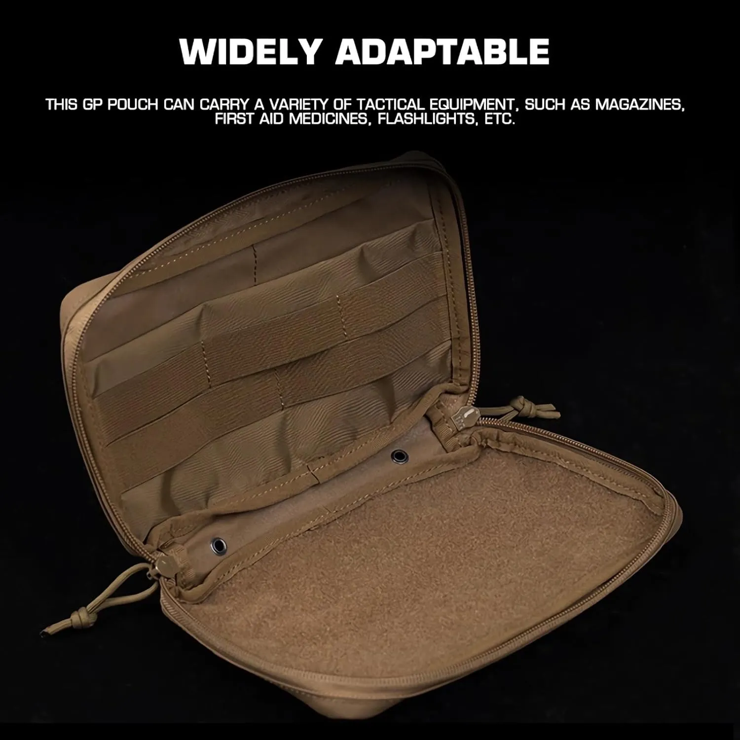 Tactical Admin Pouch Molle Attachment, GP Pouch with Two Way Zipper Closure, Slim EDC Utility Pouch for Hunting Vest or Hiking Backpack