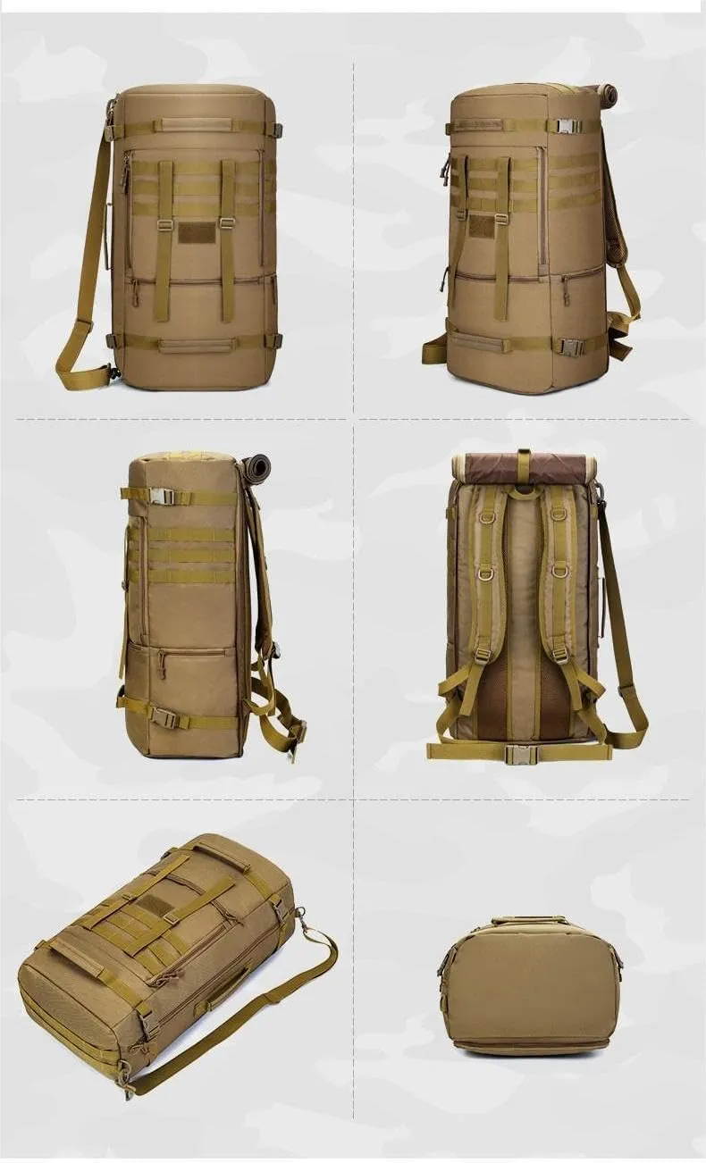 Tactical Backpack Military Molle Hiking 65L Outdoor camouflage hiking one shoulder hand sports khaki