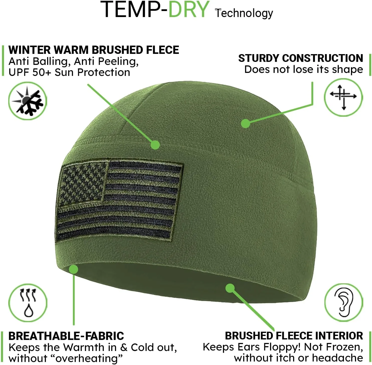 Tactical Beanie Hat - American Flag Fleece Winter Watch Cap - Military Hats for Men - Mens Army Beanies