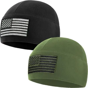 Tactical Beanie Hat - American Flag Fleece Winter Watch Cap - Military Hats for Men - Mens Army Beanies