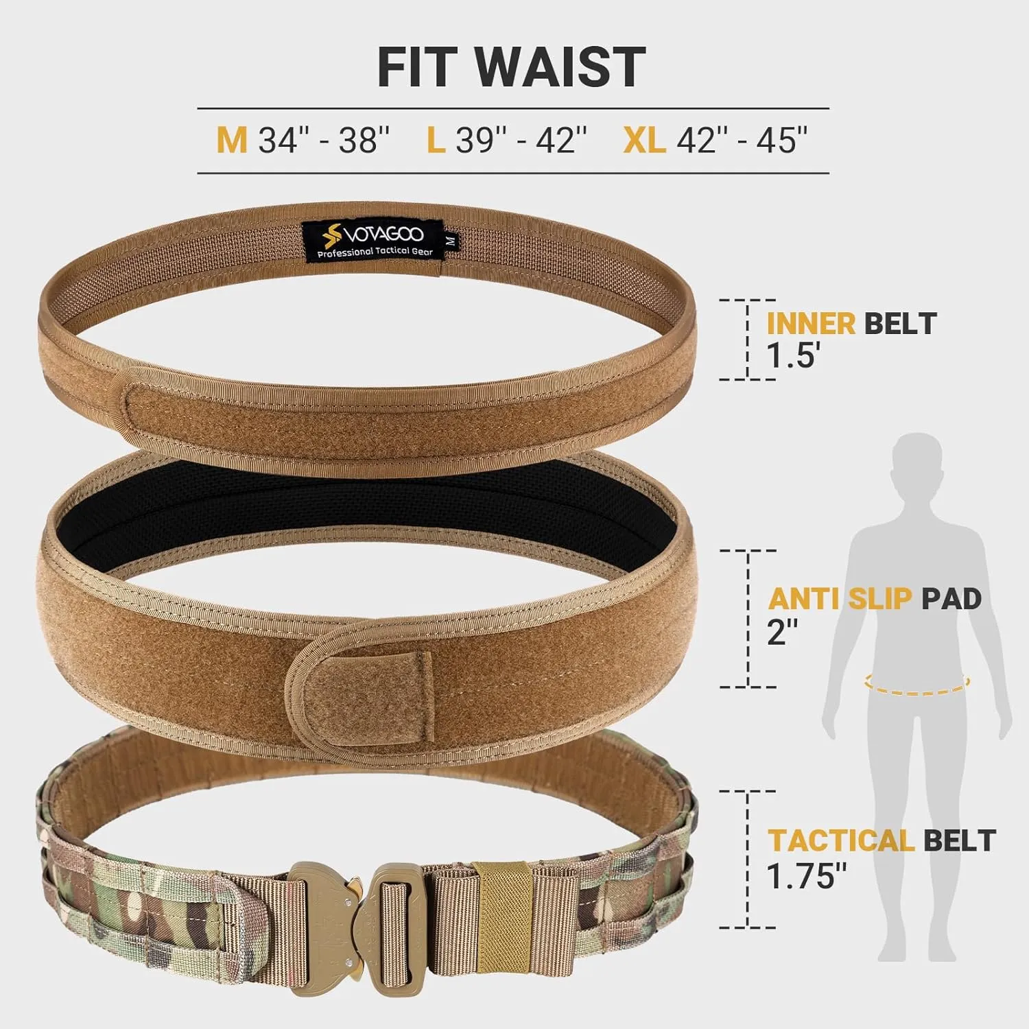 Tactical Belt, 1.75” Molle Belt with Cobra Quick Release Buckle, Heavy Duty Gun Belt with Anti-slip Pad
